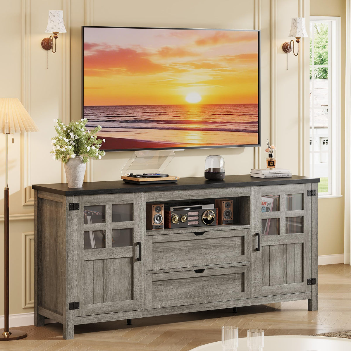 66'' Farmhouse TV Stand with Storage F492