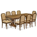 9 Piece Kitchen Table Set with 8 Beige Polyester Fabric Chairs Y3681