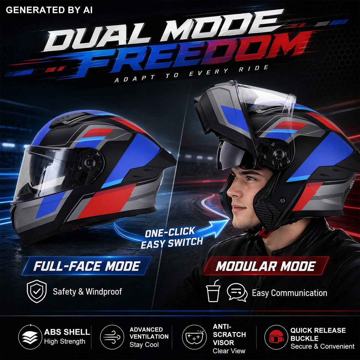 Heavy Duty Flip Up Modular Motorcycle Helmet R436471