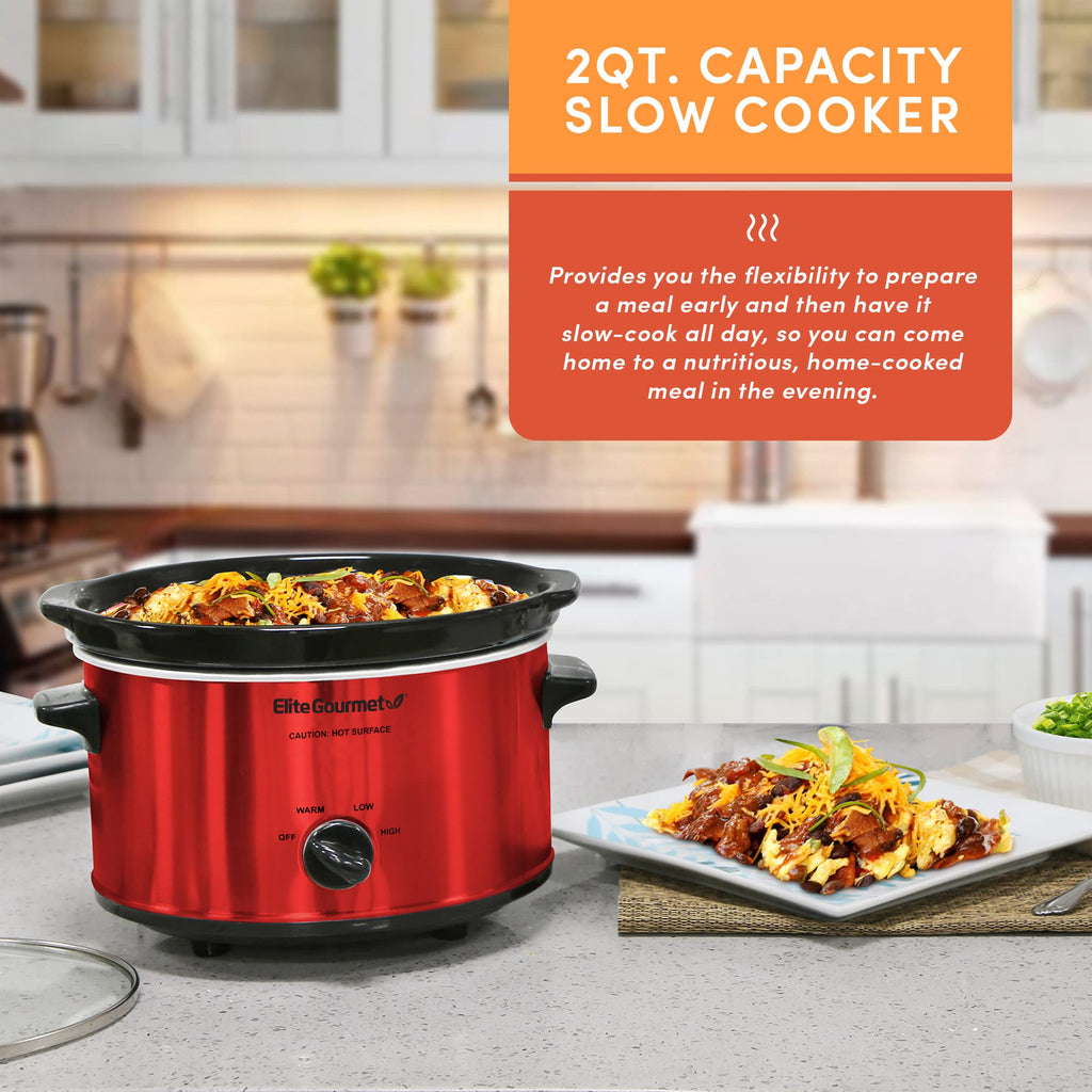 Electric Oval Slow Cooker, 2 Qt, Metallic Red T922249
