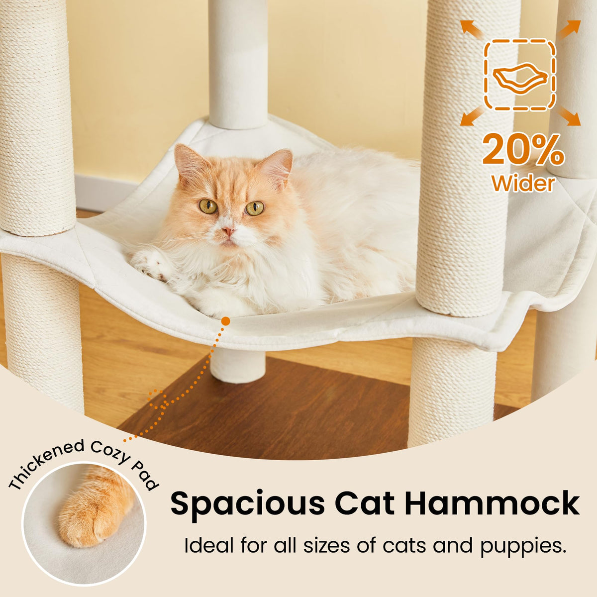 70 inch Tall Multi-Level Cat Tree with Scratching Posts, Perches, Hammock & Pad D652