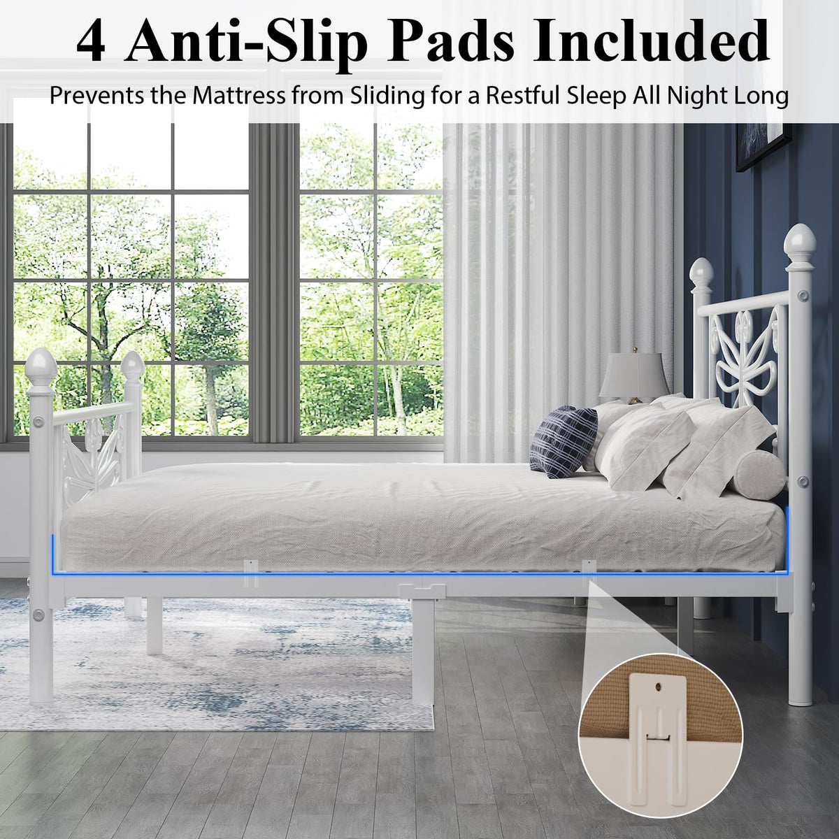 White Full Size Metal Platform Bed Frame M61873