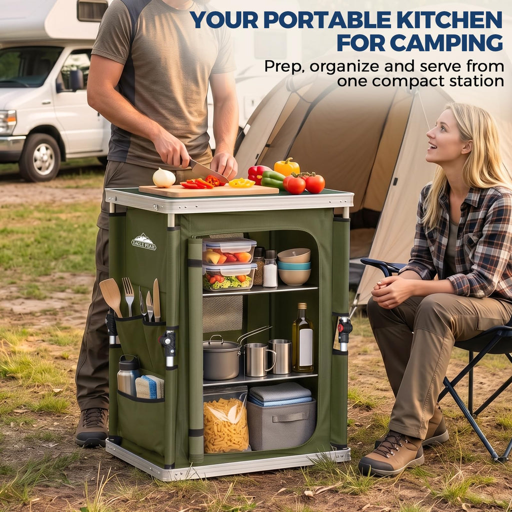 Green Portable Aluminum Folding Camping Table with Storage Organizer Q40066