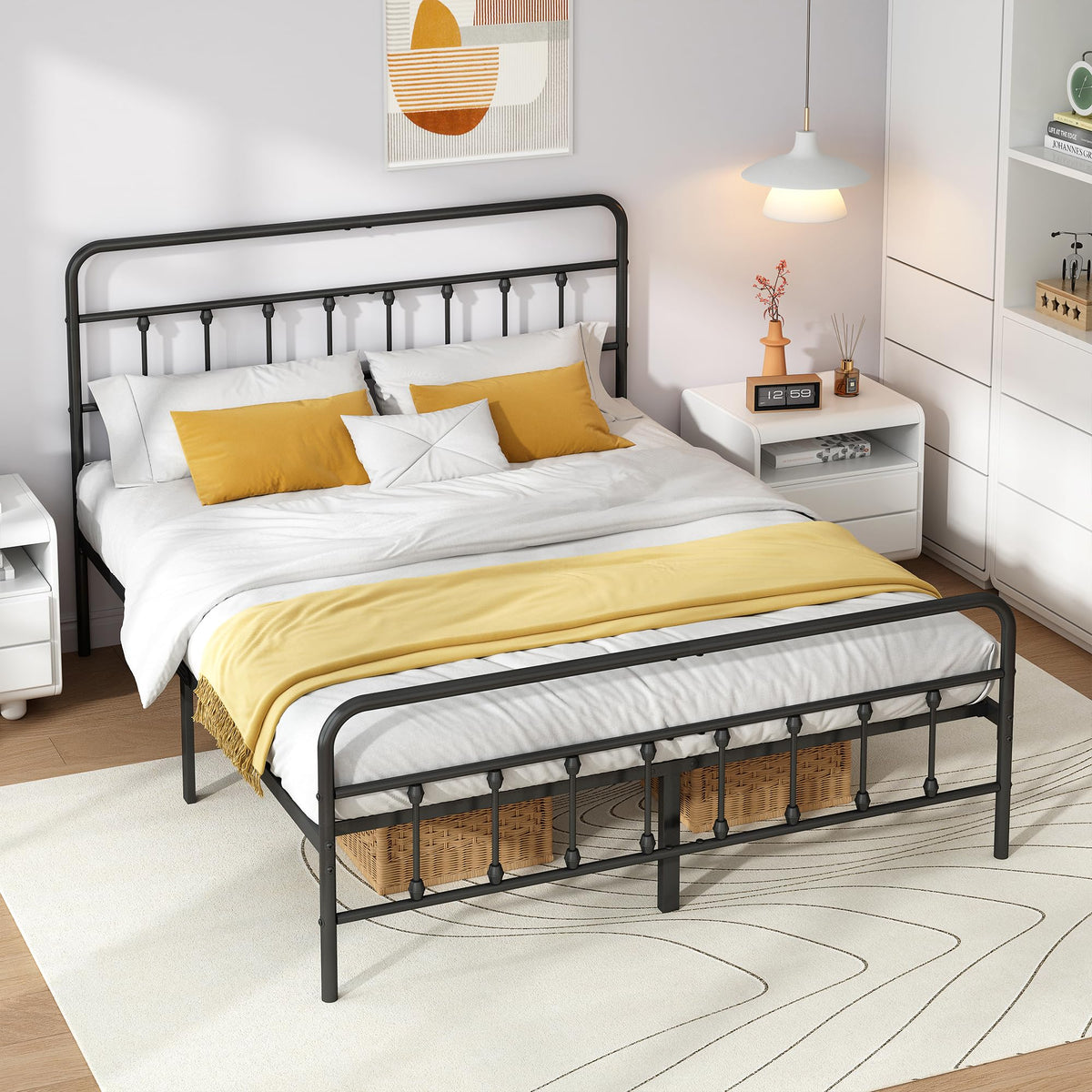 Queen Metal Bed Frame with Victorian Headboard & Footboard O85157