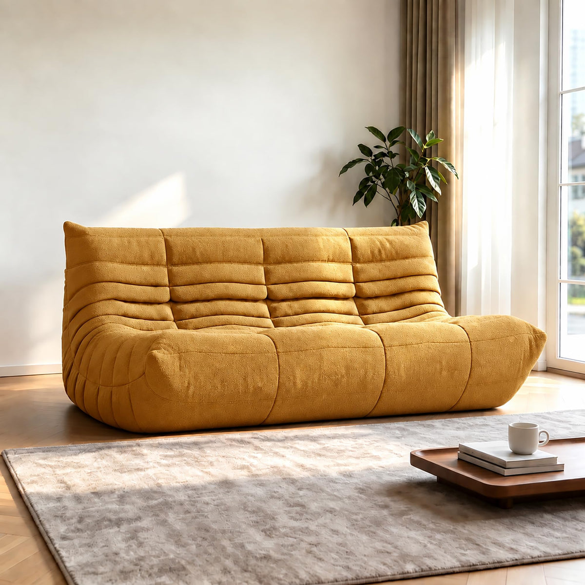 Yellow 3 Seater Bean Bag Sofa U56894