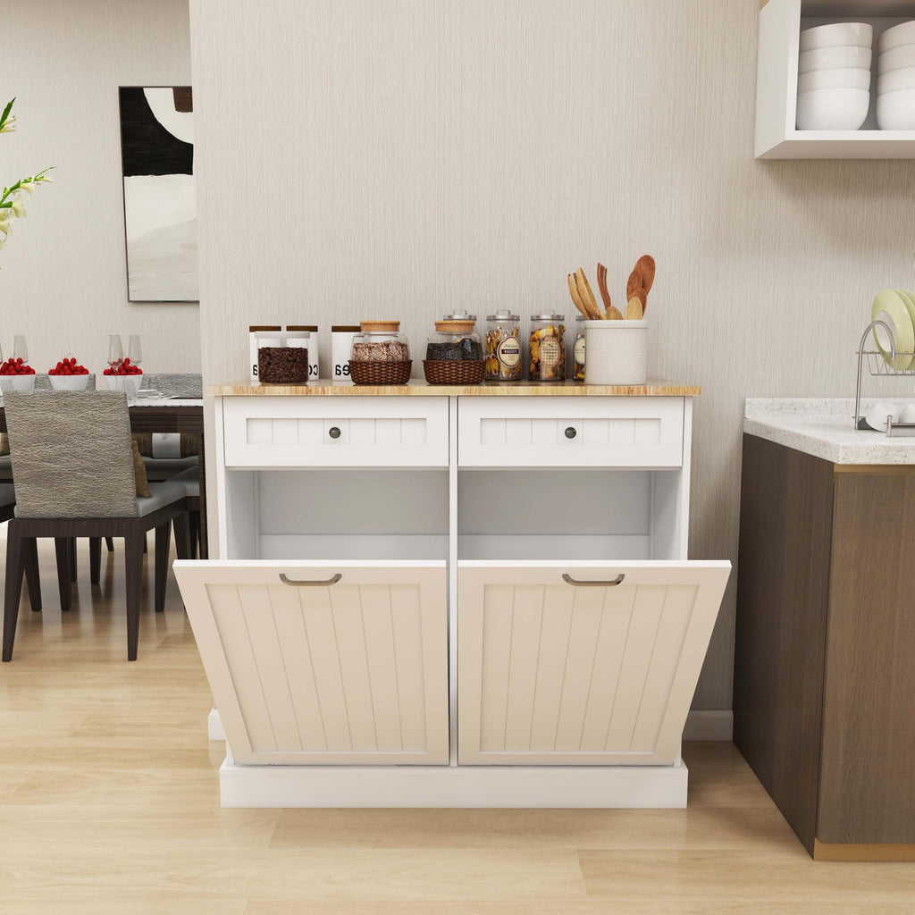 White Double Tilt Out Trash Can Cabinet with 10-Gallon Capacity E372