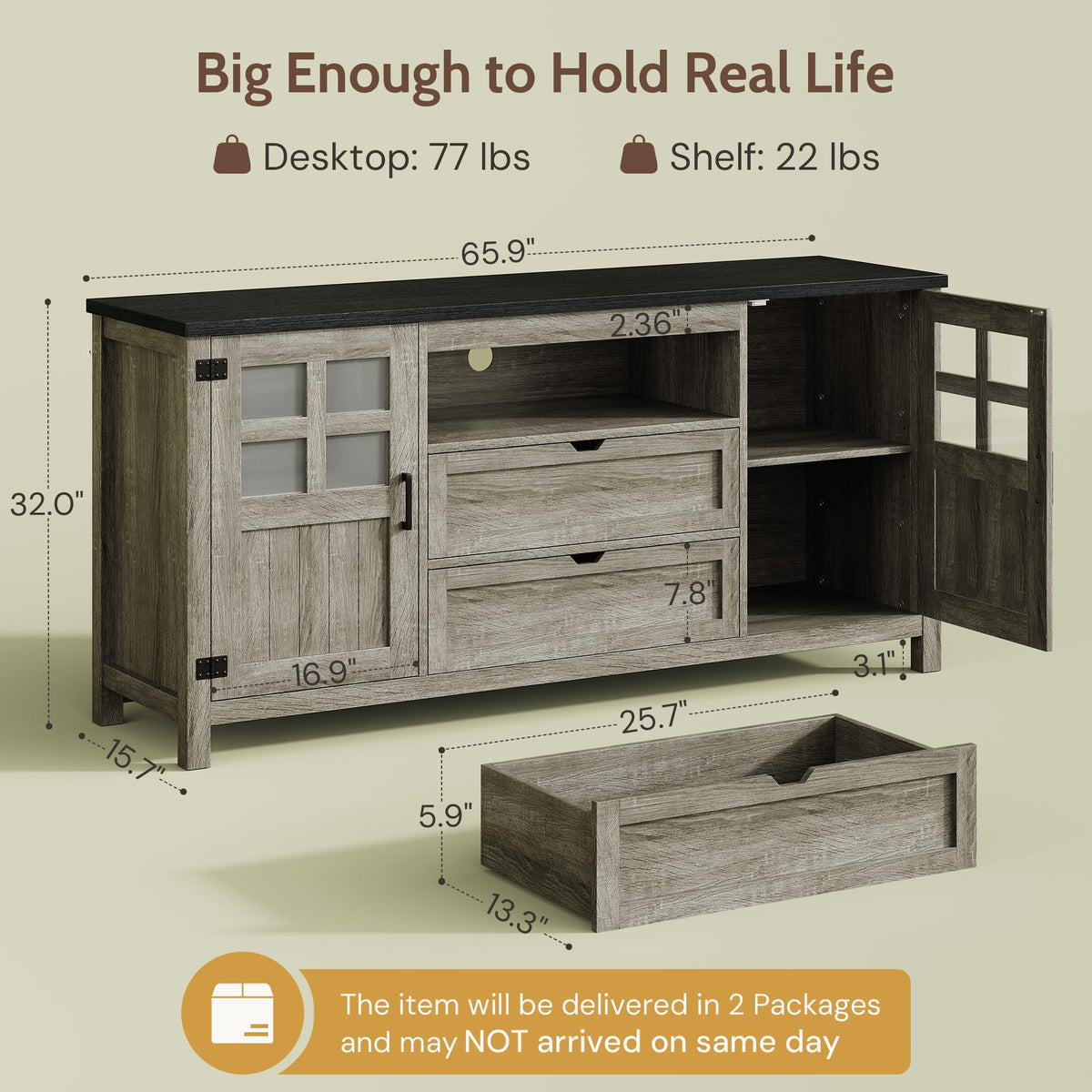 66'' Farmhouse TV Stand with Storage F492