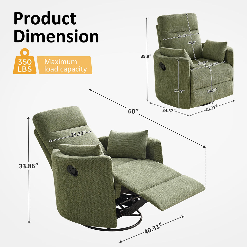 Oversized 360° Swivel Glider Recliner Chair with 2 Pillows and Footrest D68896