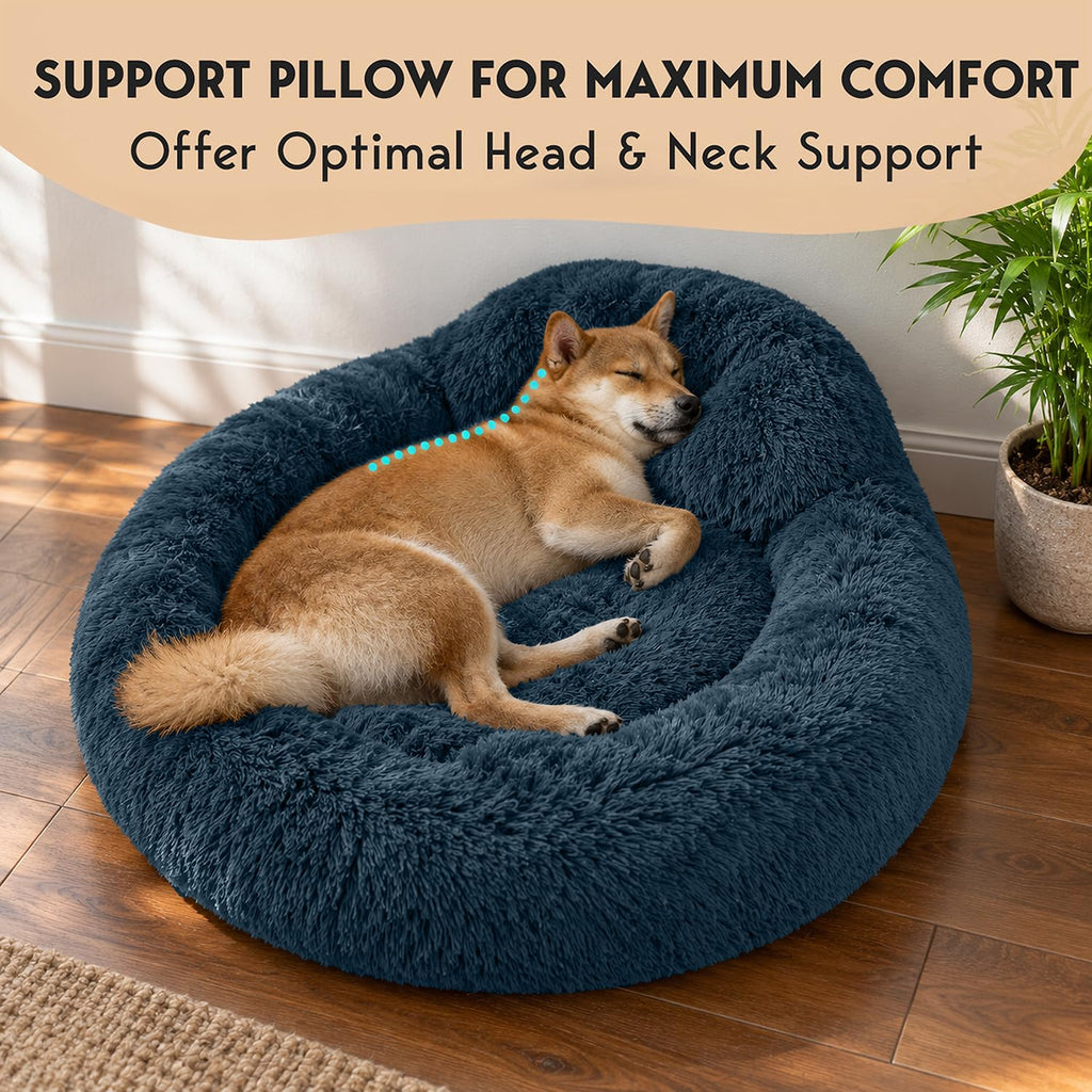 Medium Size Washable Anti-Slip Fluffy Plush Round Dog Bed B272