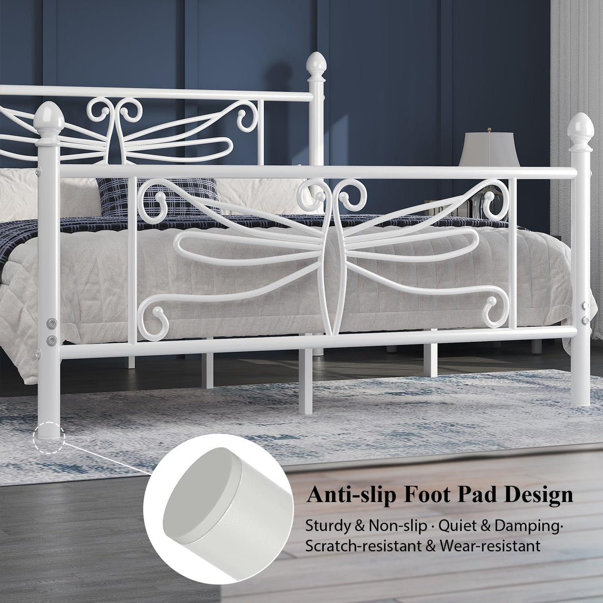White Full Size Metal Platform Bed Frame M61873