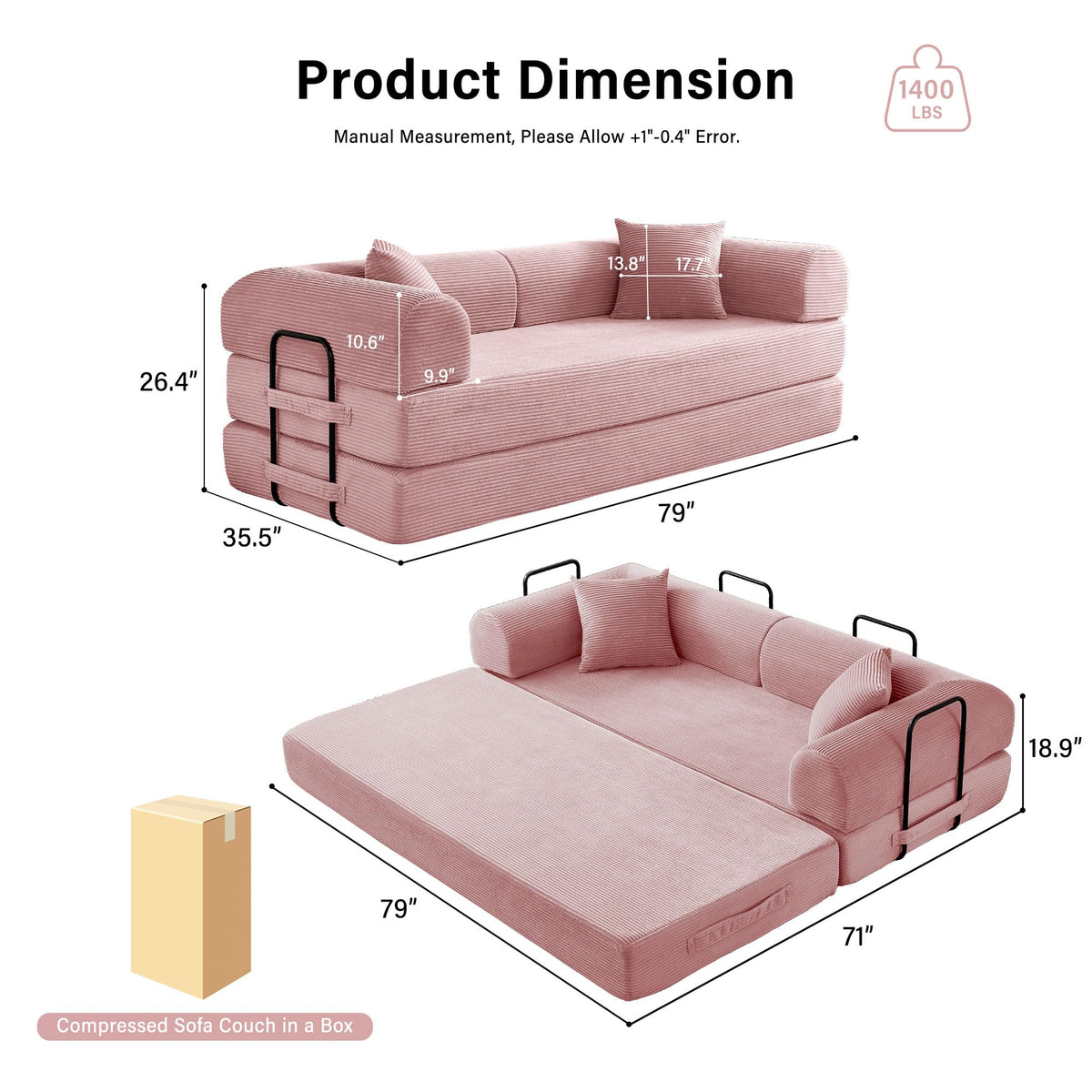 79" Convertible Sofa Bed Sleeper Futon Couch U694