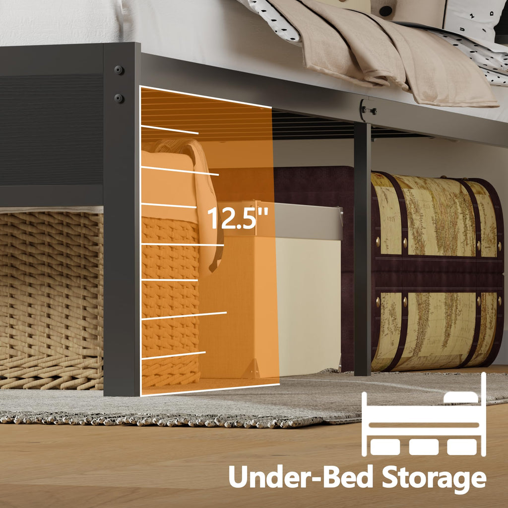 Queen Bed Frame with Storage Headboard and LED Lights Y307736