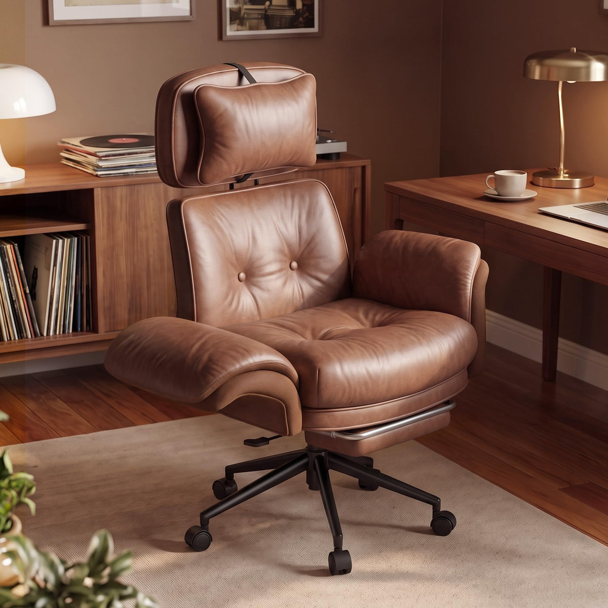 Brown Criss Cross Office Chair with Flip-Up Armrests and Headrest J592235