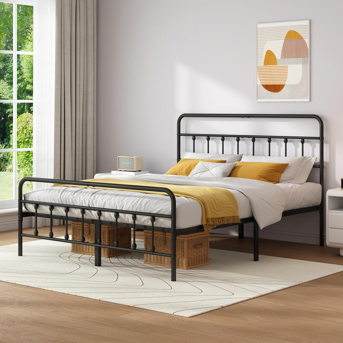 Queen Metal Bed Frame with Victorian Headboard & Footboard O85157