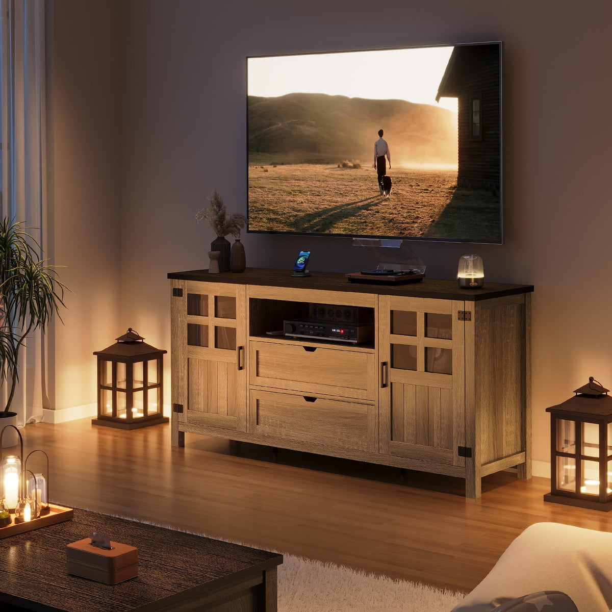 66'' Farmhouse TV Stand with Storage F492