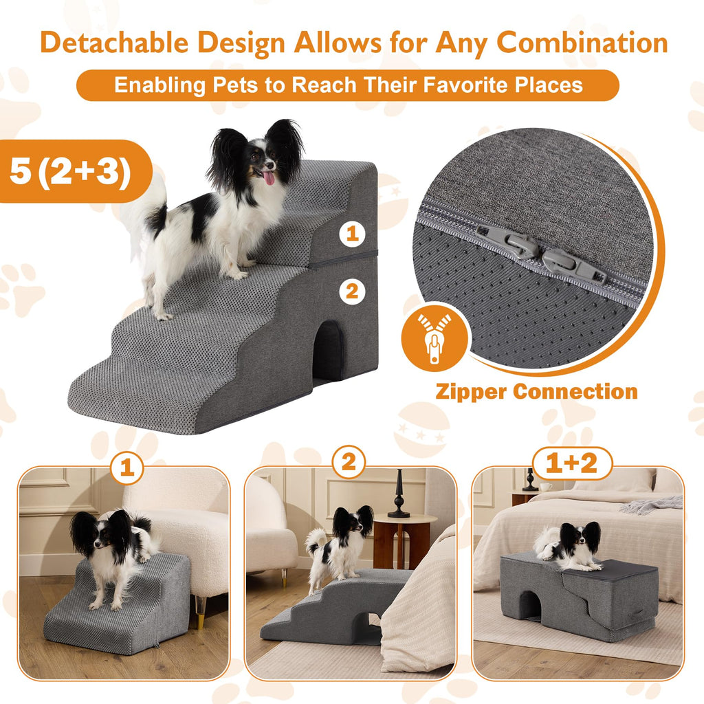 Grey 5-Step Dog Stairs Q85476