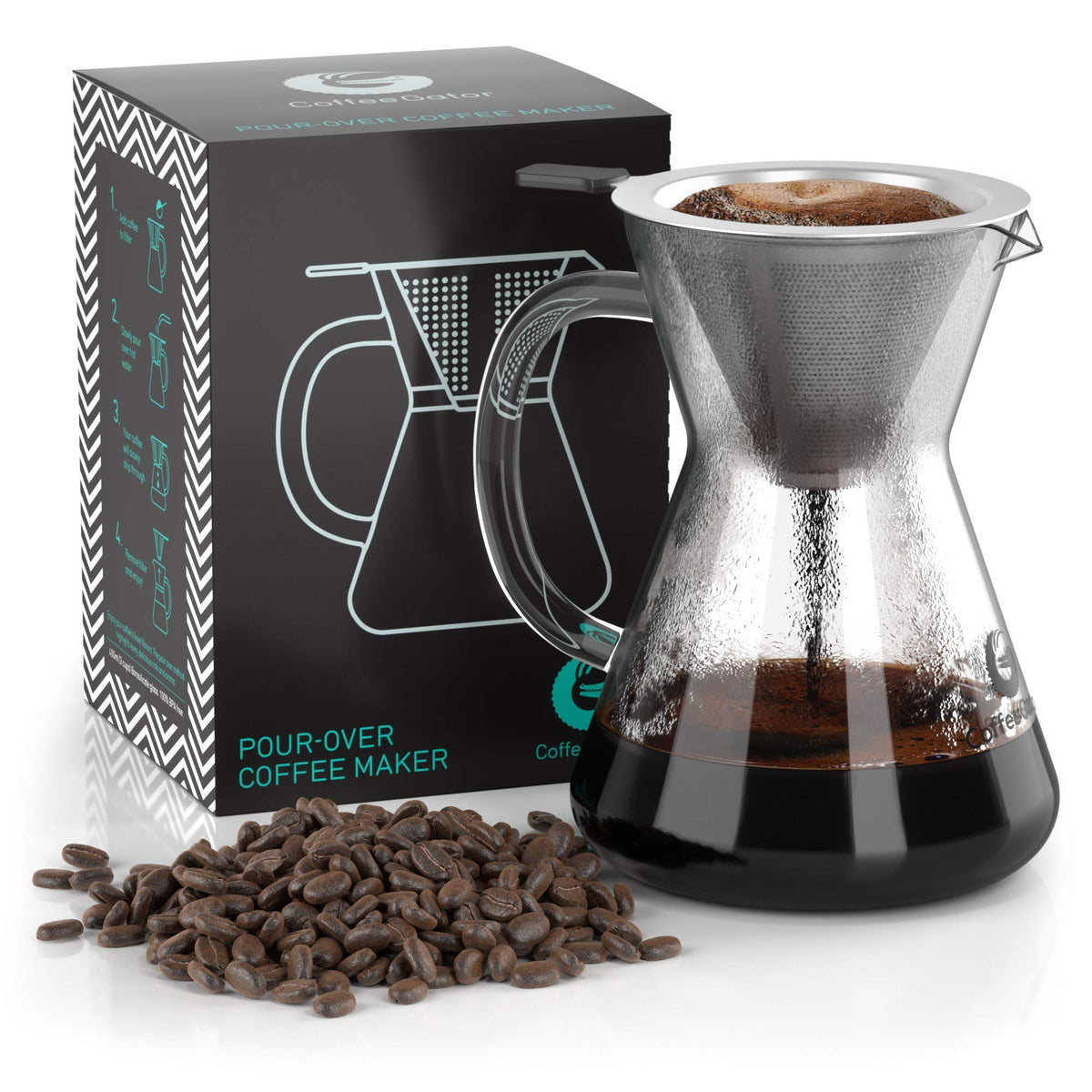 40oz Stainless Steel Gooseneck Kettle and 14oz Pour Over Coffee Maker H246778
