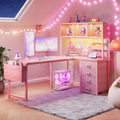 53" L Shaped Gaming Desk with Pegboard, Hutch & 4 Drawers, Pink M6589