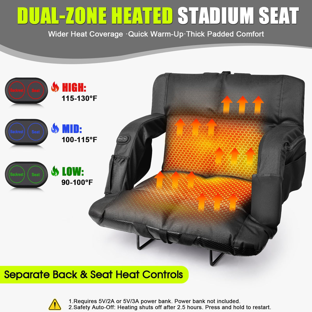 Heated Stadium Seats with Back Support, 3 Heat Settings B658
