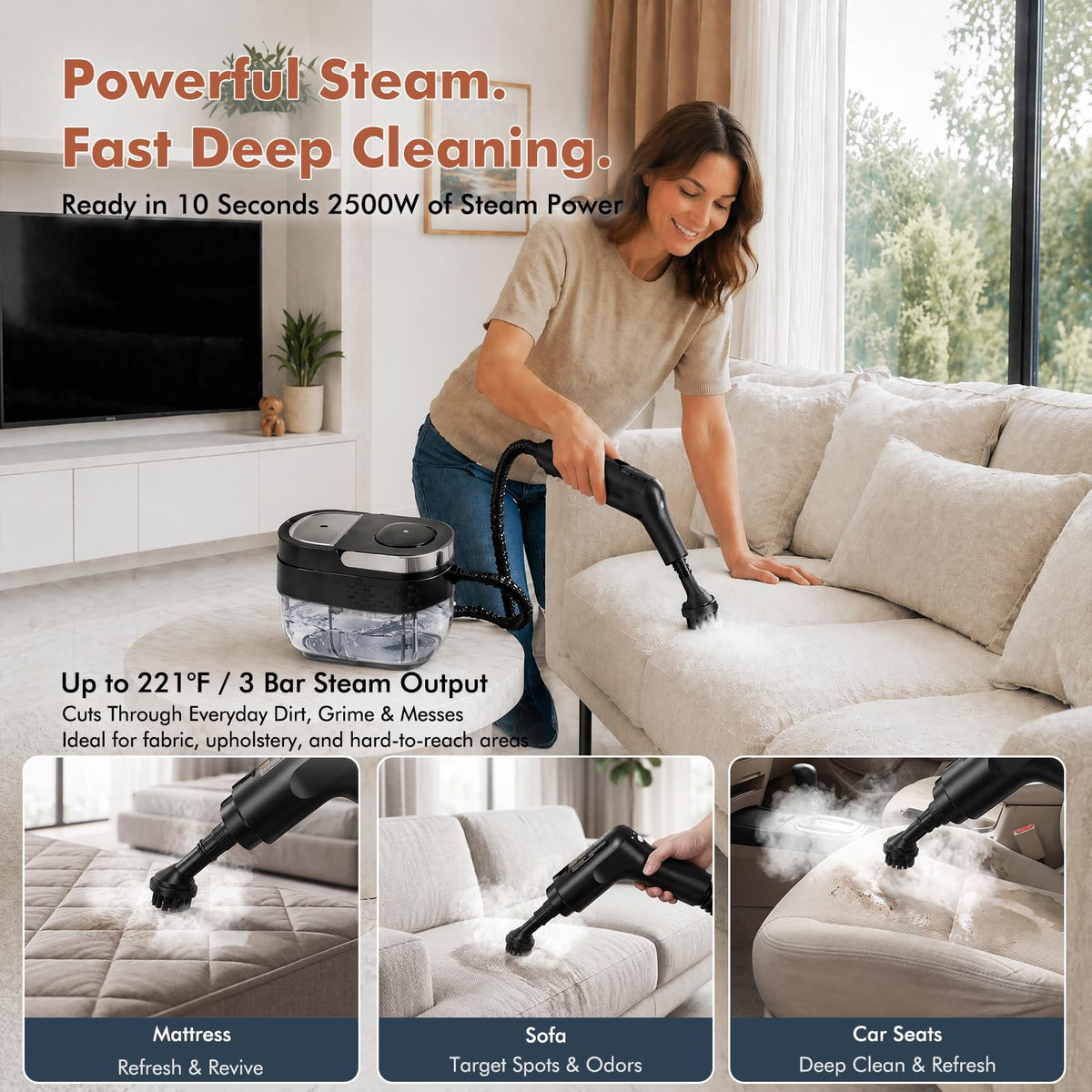 2500W Pressurized Steam Cleaner with 16 Accessories A75590