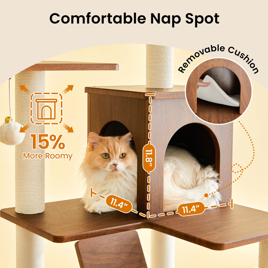 70 inch Tall Multi-Level Cat Tree with Scratching Posts, Perches, Hammock & Pad D652