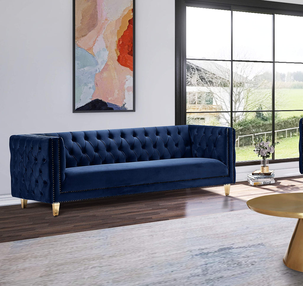Navy Velvet Sofa with Gold Nailhead Trim V407890