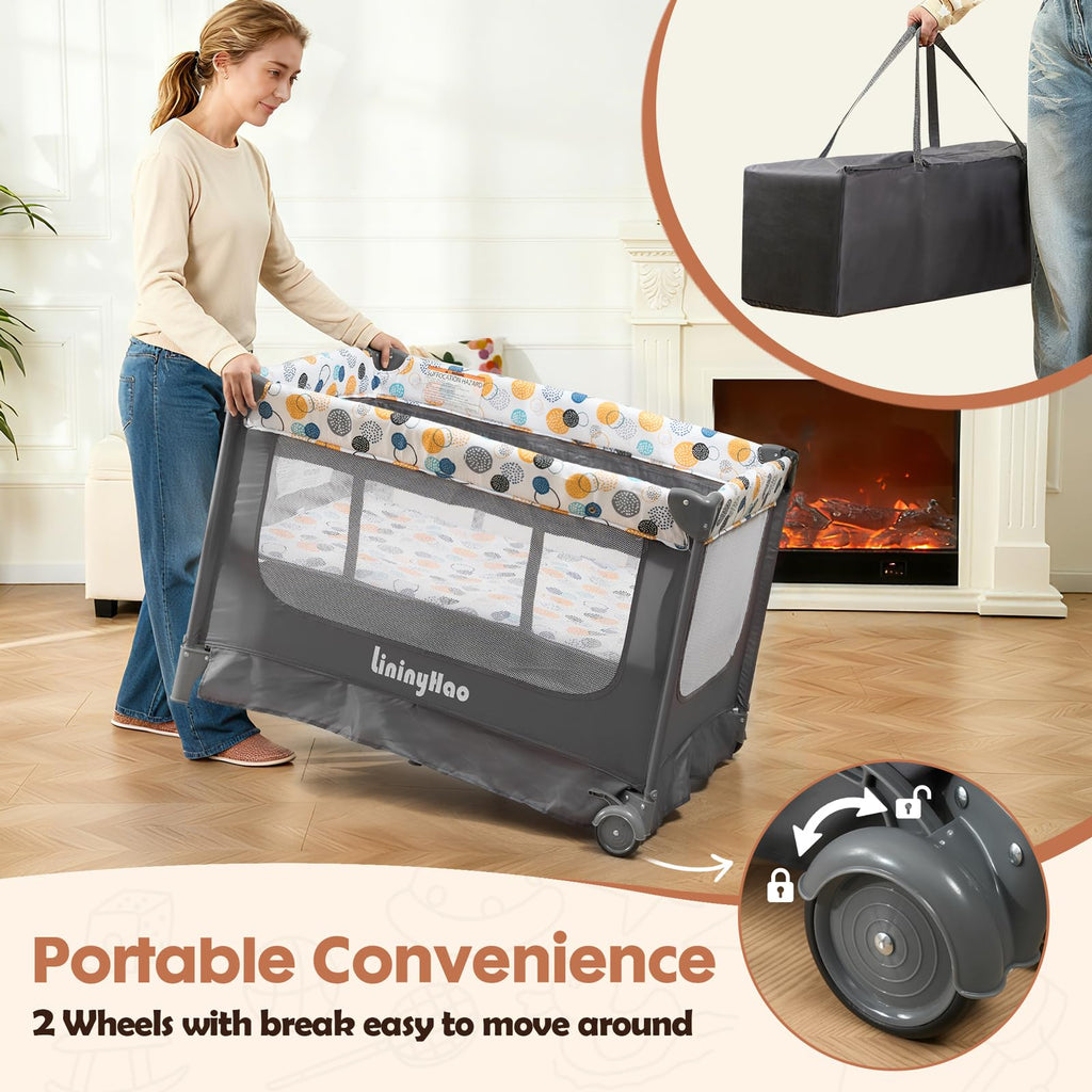5-in-1 Pack and Play with Bassinet, Changing Table and Mat, Gray Q231237