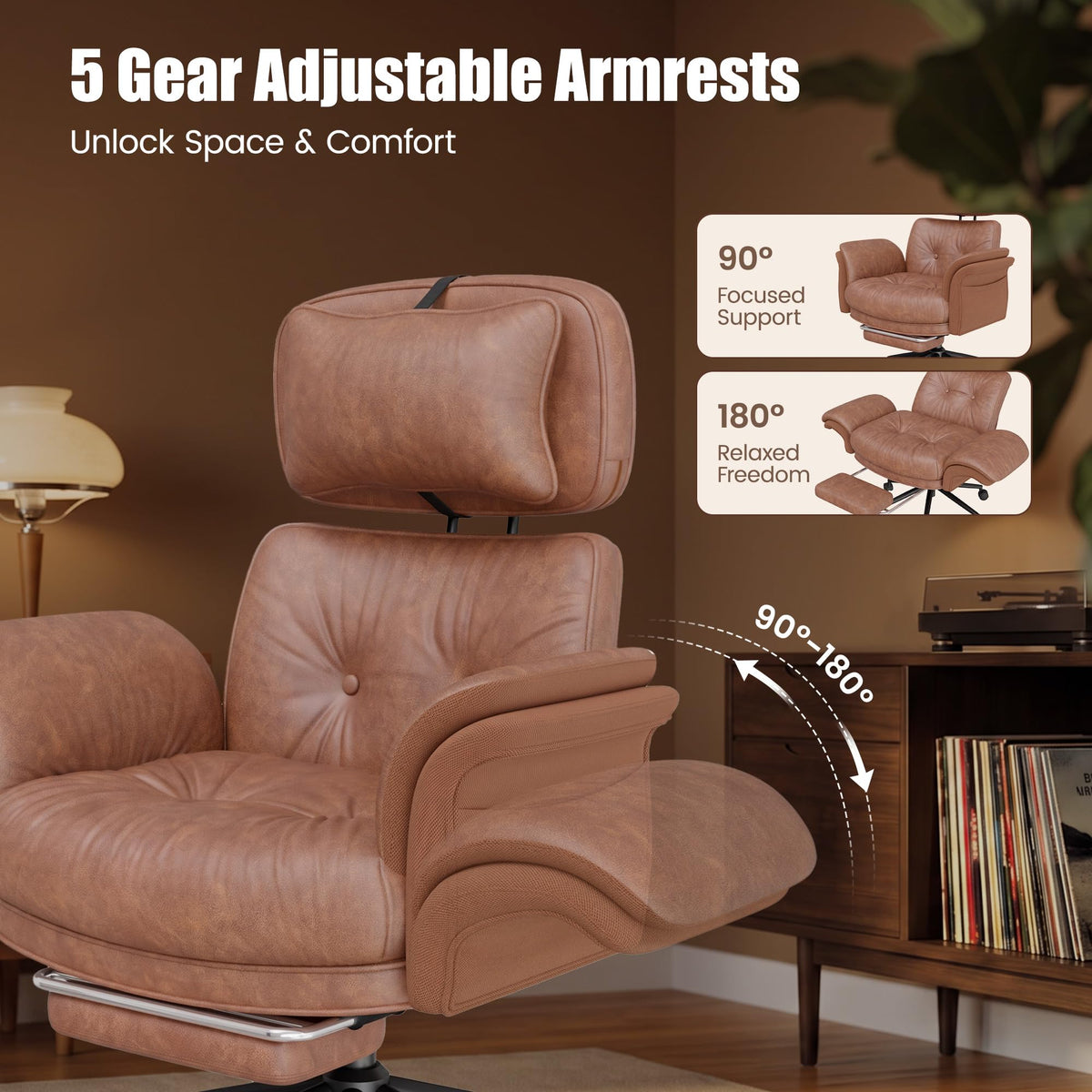 Brown Criss Cross Office Chair with Flip-Up Armrests and Headrest J592235
