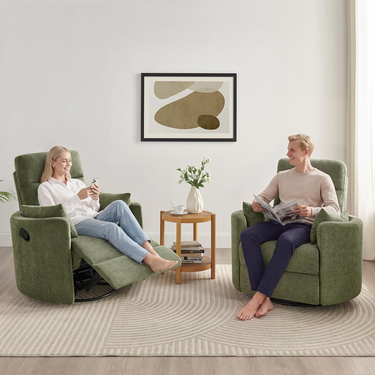 Oversized 360° Swivel Glider Recliner Chair with 2 Pillows and Footrest D68896