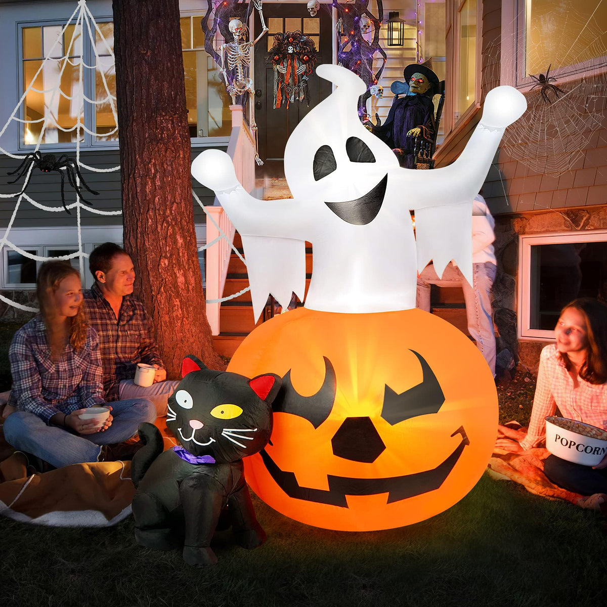 5 FT Halloween Inflatables Outdoor Ghost Pumpkin Black Cat Decor A3483
