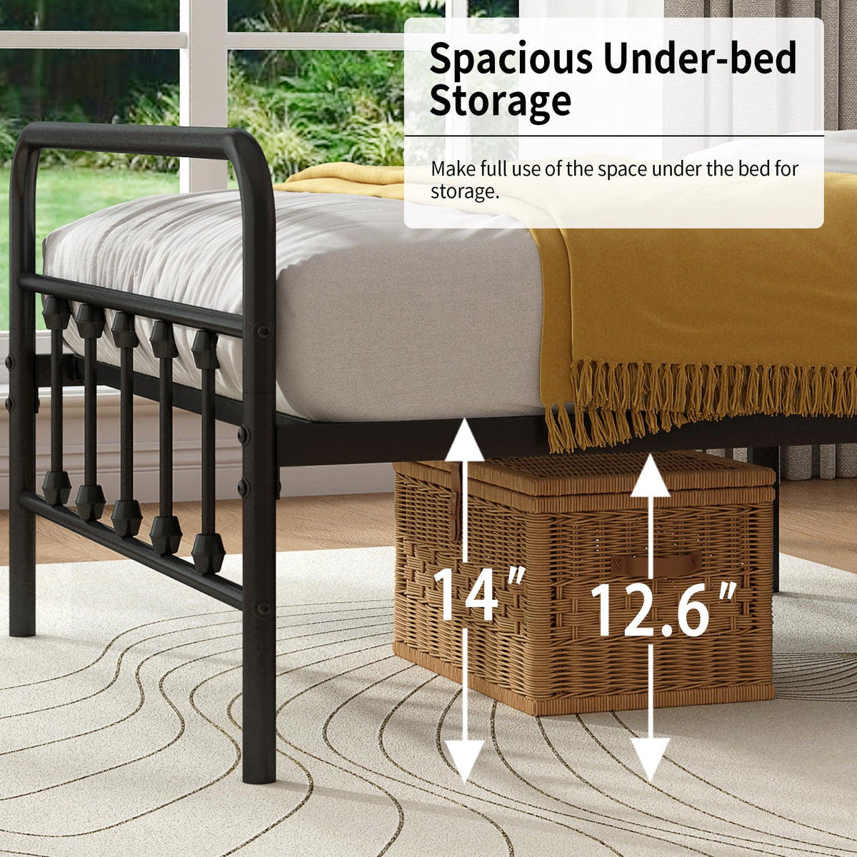 Queen Metal Bed Frame with Victorian Headboard & Footboard O85157