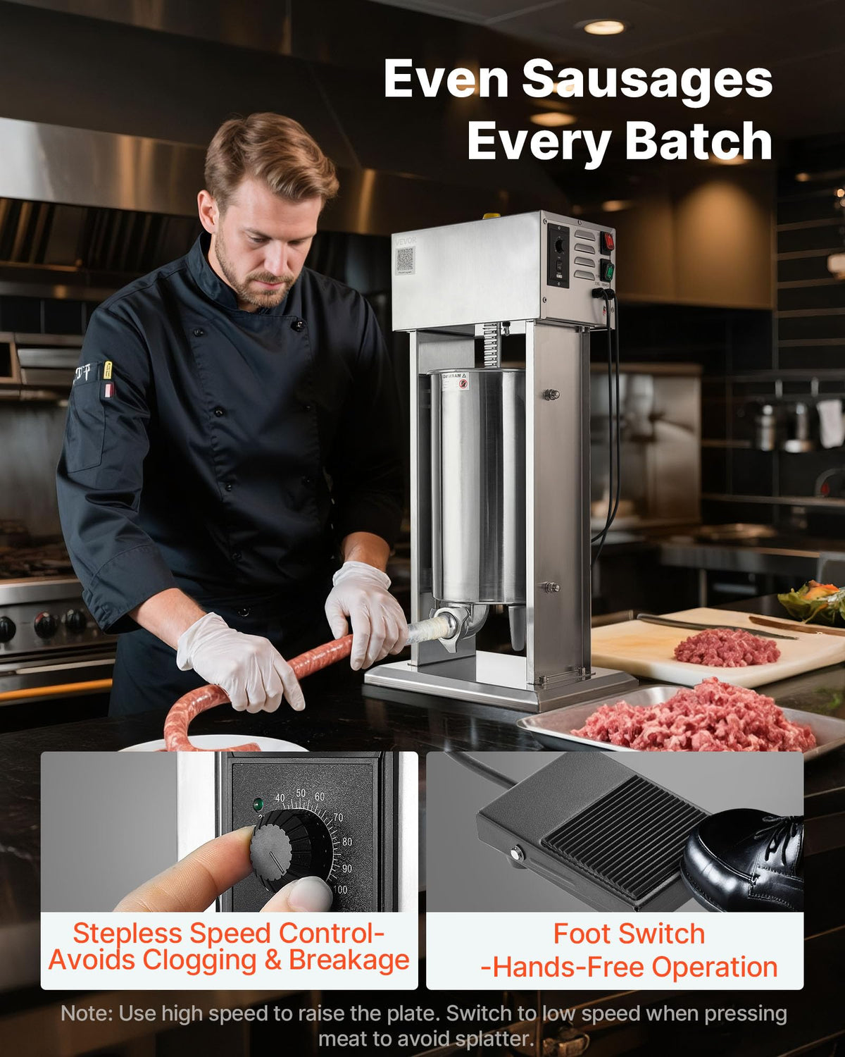 15 L Stainless Steel Electric Sausage Stuffer with 4 Stuffing Tubes S410