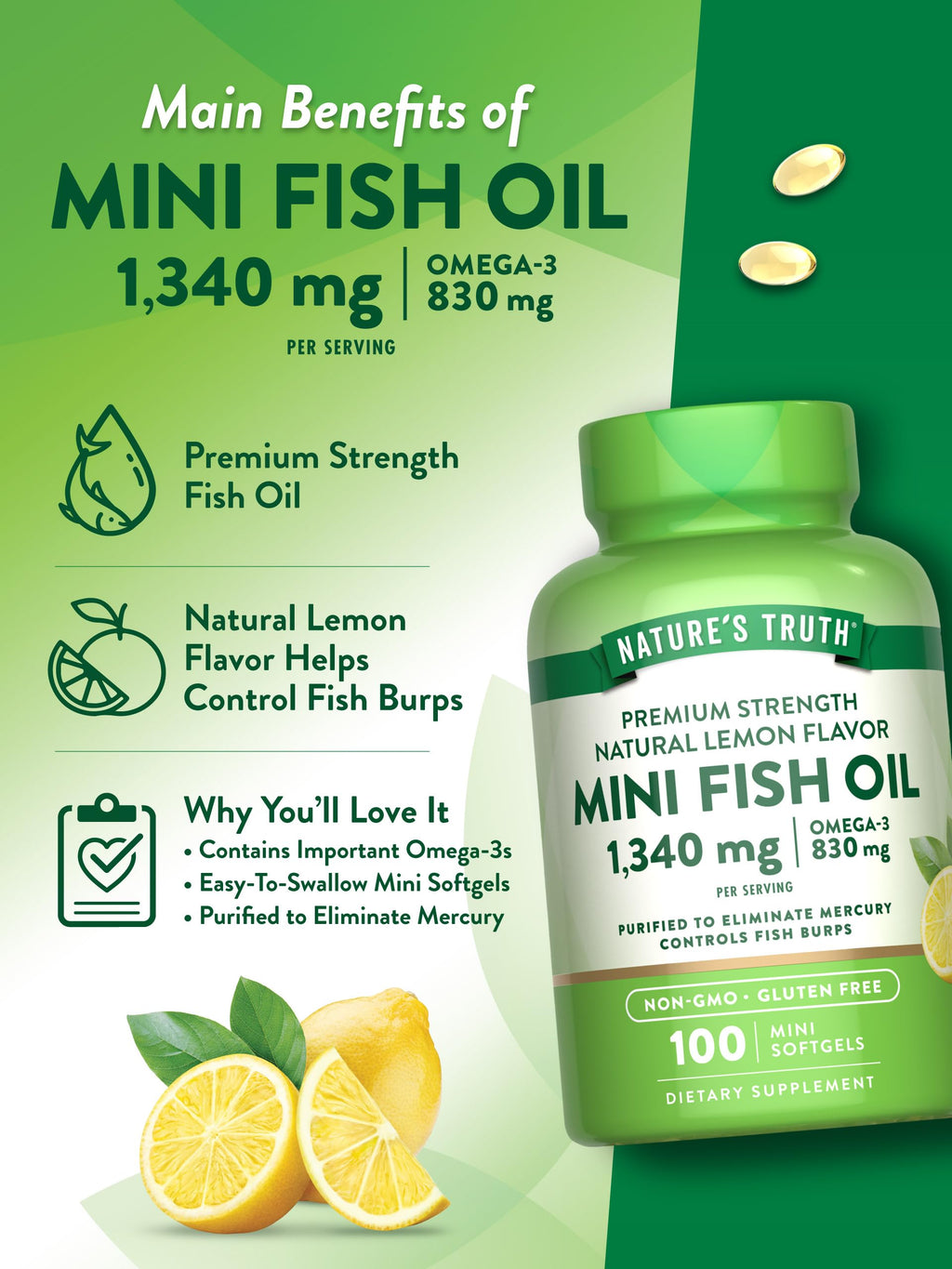 Fish Oil Omega 3 1340 mg 100 Softgels A350890