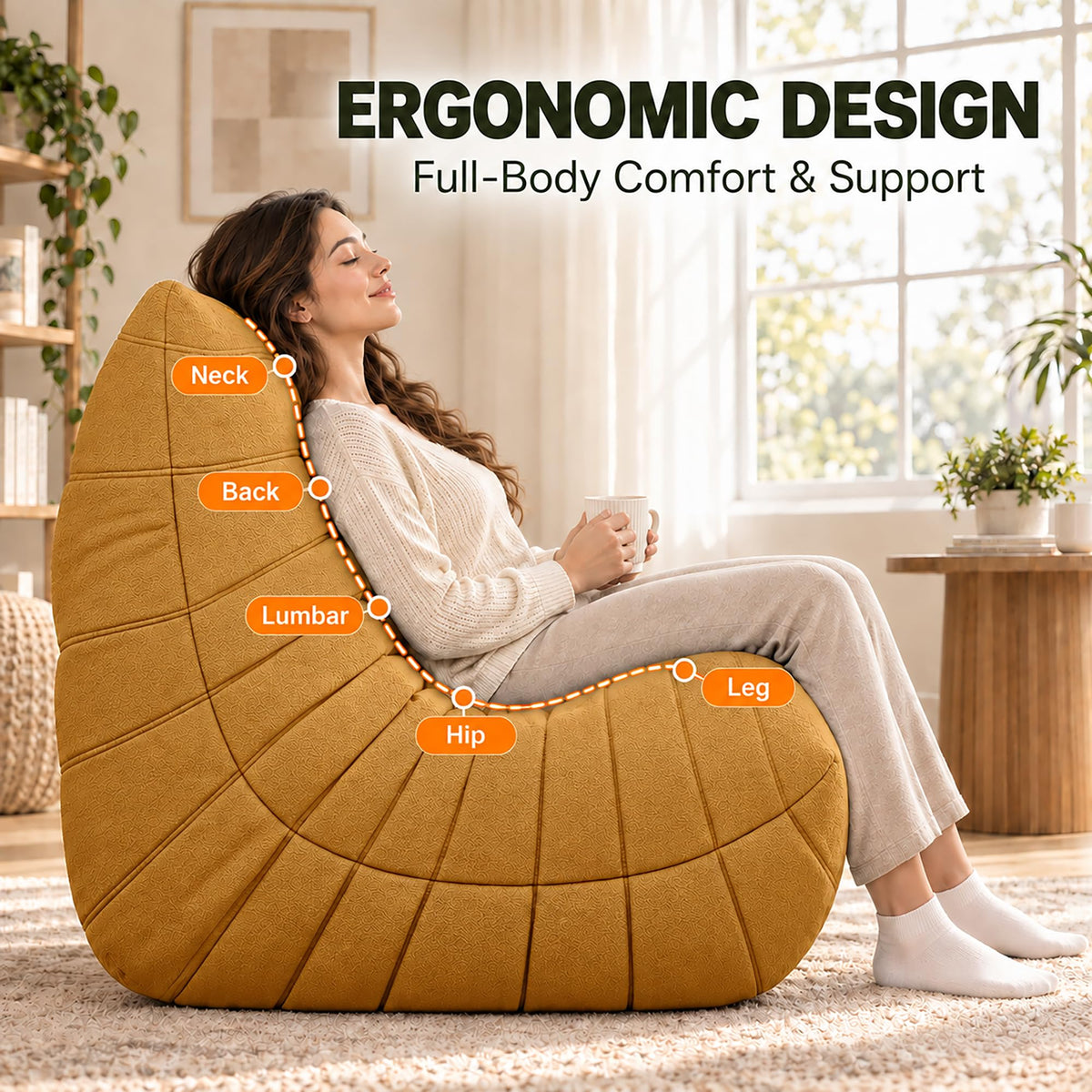 Yellow 3 Seater Bean Bag Sofa U56894