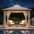 8x8 Outdoor Gazebo with Curtains, Netting & Double Roof V1608