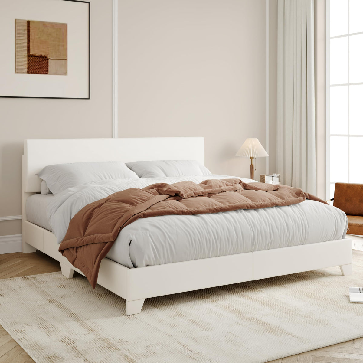 Queen Size Upholstered Bed Frame with Adjustable Headboard Q375049