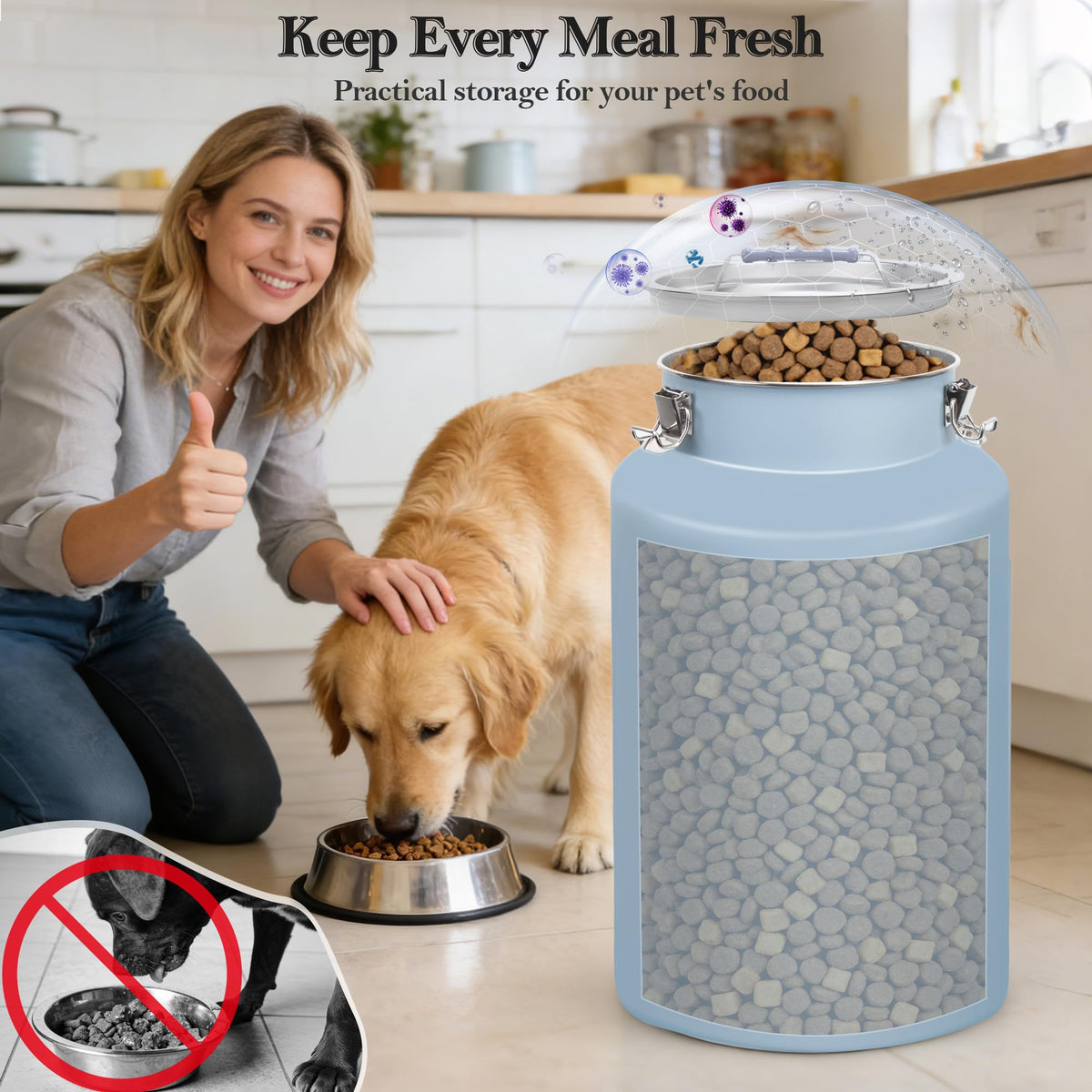 Stainless Steel Dog Food Storage Container with Scoop B417609