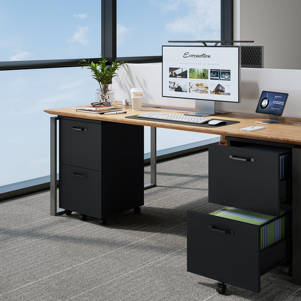 Black 2 Drawer Rolling Wood Filing Cabinet J346552