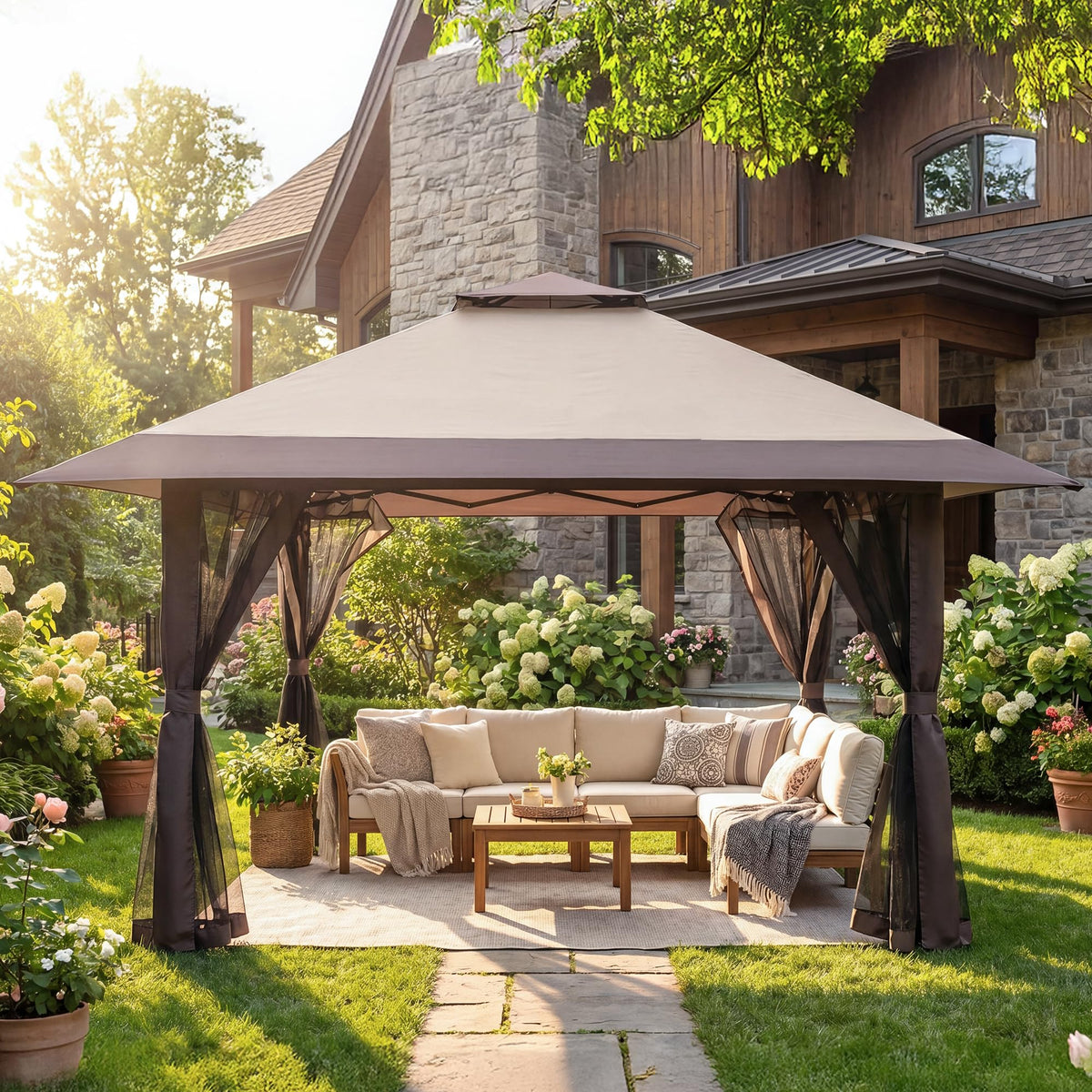 13x13 Pop Up Gazebo with Mosquito Netting Sidewall W382