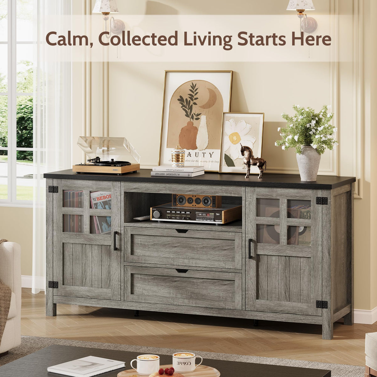 66'' Farmhouse TV Stand with Storage F492