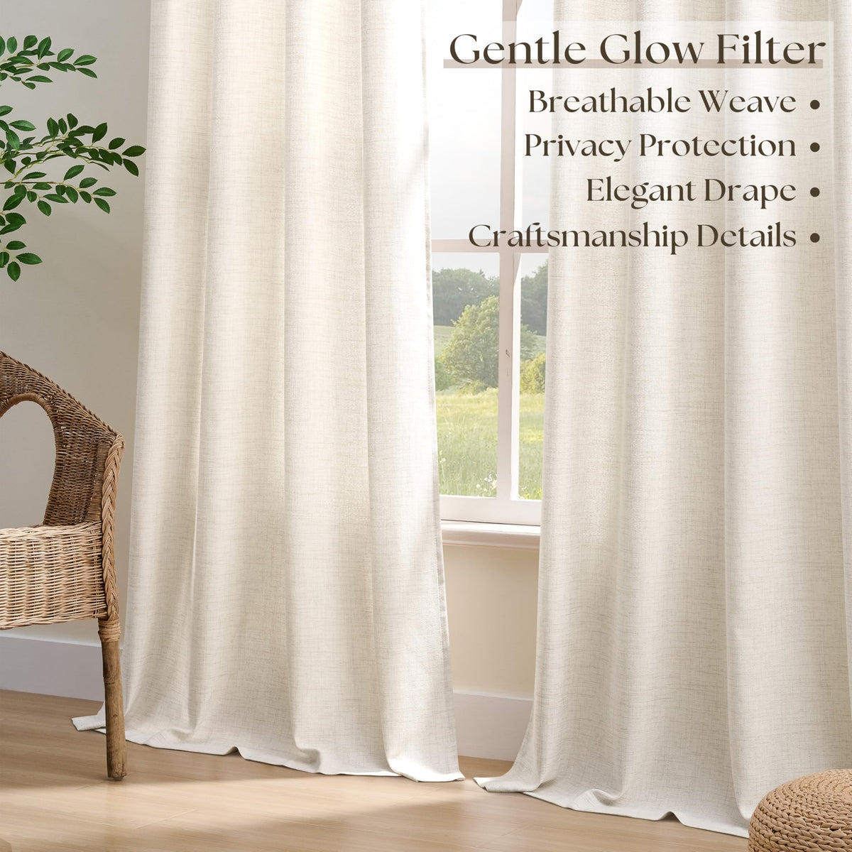 Linen 100 Inch Wide 84 Inch Length Ivory Curtains C5635