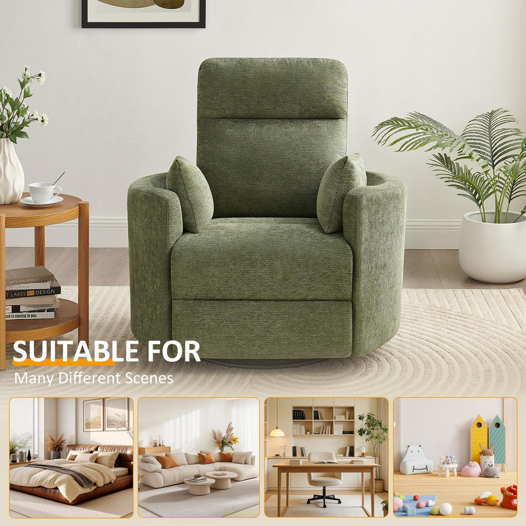 Oversized 360° Swivel Glider Recliner Chair with 2 Pillows and Footrest D68896
