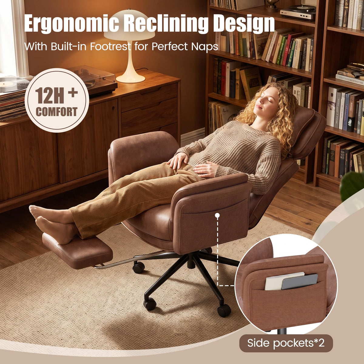 Brown Criss Cross Office Chair with Flip-Up Armrests and Headrest J592235
