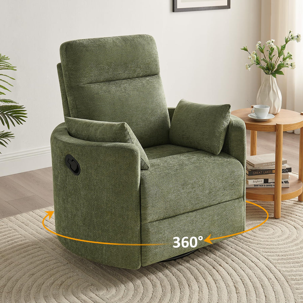 Oversized 360° Swivel Glider Recliner Chair with 2 Pillows and Footrest D68896