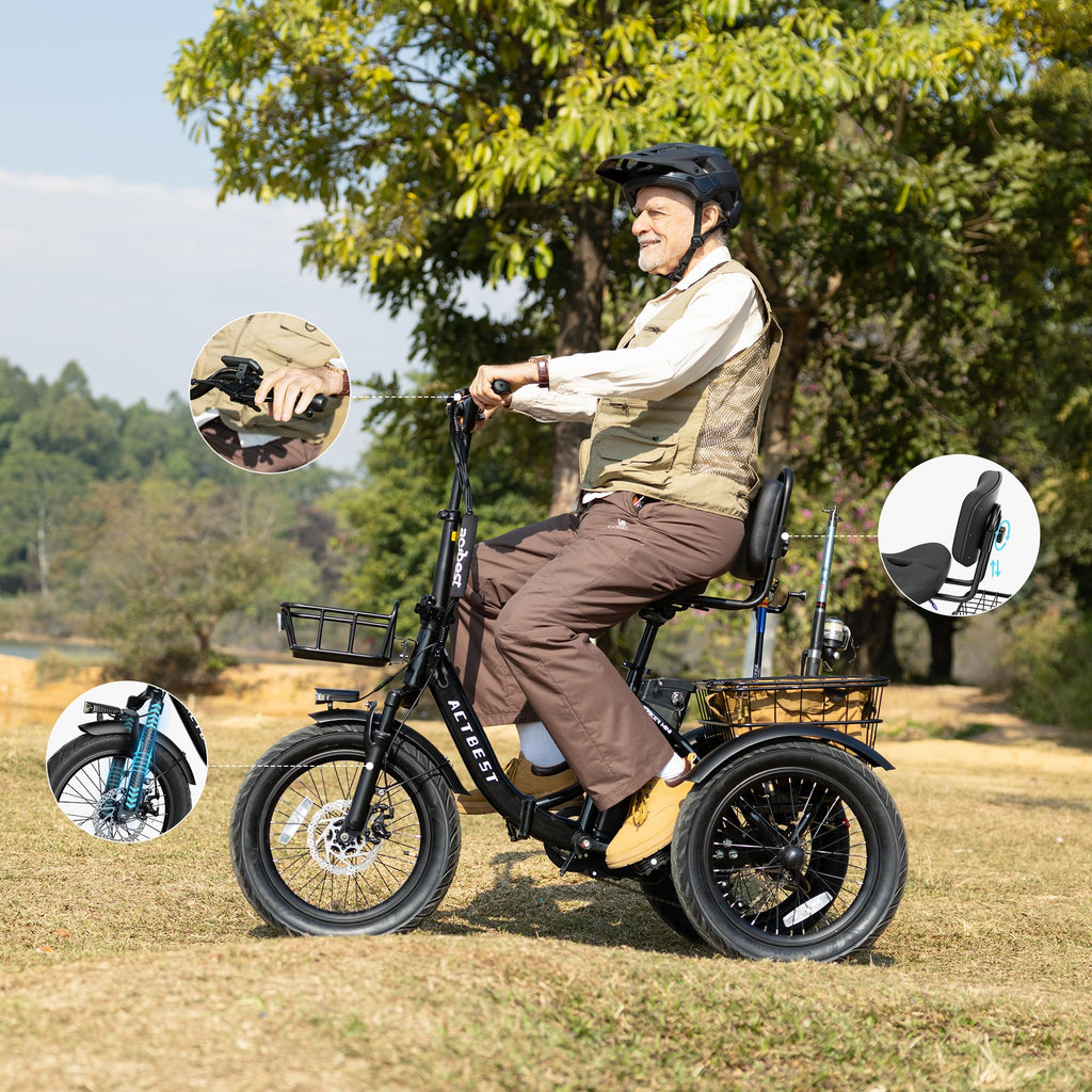 Electric Tricycle for Adults, 18"x3.0" Folding Step-Thru E Trike with 1200W Brushless Motor 48V 499.2Wh Removable Battery L33350