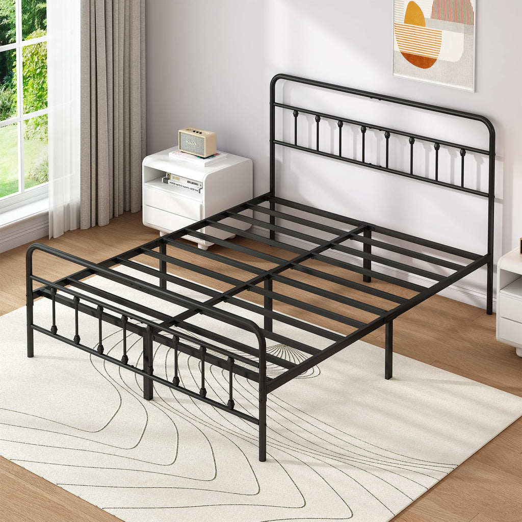 Queen Metal Bed Frame with Victorian Headboard & Footboard O85157