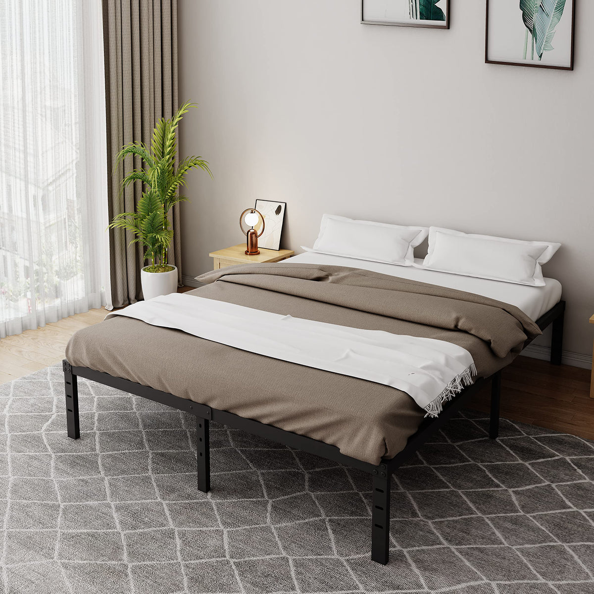 18 Inch Queen Metal Platform Bed Frame Heavy Duty Black N15131
